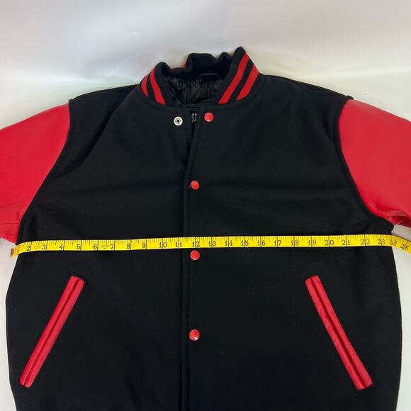 Stewart And Strauss Large Vintage Varsity Jacket Red Black Wool Leather Sleeves - Picture 7 of 10